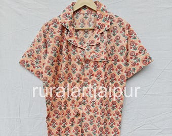 Cotton Pajama Set, Block Print Sleepwear, Women's Summer Dress