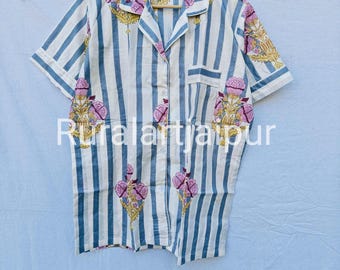 Floral Cotton Bridesmaid Pajama Set, Striped Short PJs