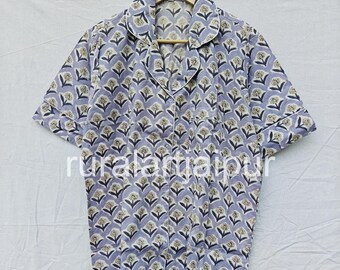 Cotton Pajama Set, Block Print Sleepwear, Women's Summer Dress