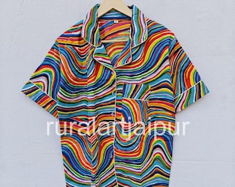 Block Print Cotton Pajama Set, Colorful Sleepwear