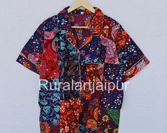 Cotton Block Print Pajama Set: Women's Night Wear