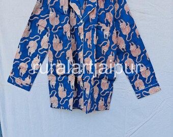 Tiger Print Cotton Pajama Set, Indian Sleepwear, Personalized PJs