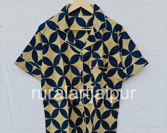 Cotton Pajama Set, Block Print Sleepwear, Women's Summer Dress