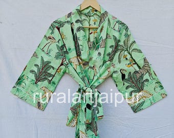 Printed Cotton Kimono Robe: Indian Mini Short Jacket
