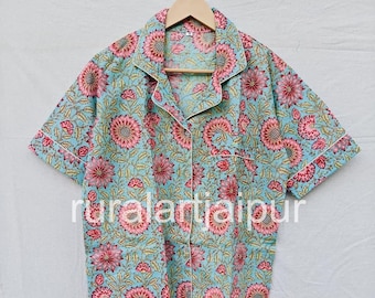 Indian Floral Nightwear, Handblock Print Cotton Short Pajama Set
