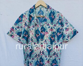 Cotton Pajama Set, Block Print Sleepwear, Women's Summer Dress