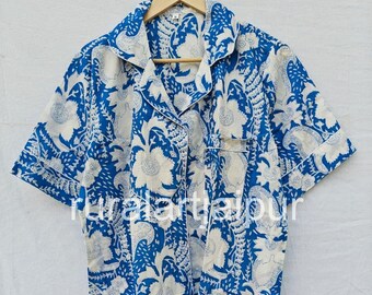 Cotton Pajama Set: Blue Floral Bridesmaid PJs