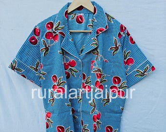 Bridesmaid Short Pajama Set, Cotton Cherry Print