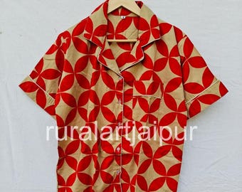 Cotton Pajama Set, Block Print Sleepwear, Women's Summer Dress