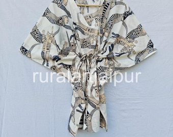 Cotton Kaftan: Indian Cat Print Cover-Up Dress