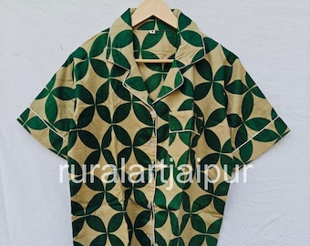 Cotton Pajama Set, Block Print Sleepwear, Women's Summer Dress