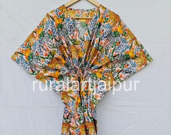 Tiger Print Cotton Kaftan - Indian Summer Beach Cover-Up