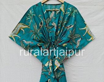 Printed Cotton Short Kaftan: Beach Cover-Up, Bridesmaid Gift
