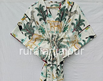 Indian Jungle Print Cotton Kaftan - Beach Cover Up