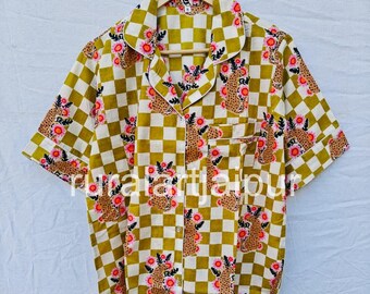 Block Print Cotton Pajama Set, Summer Sleepwear Dress