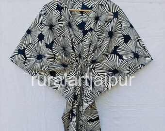 Floral Print Cotton Kaftan: Indian Maxi Dress, Plus Size Cover-Up