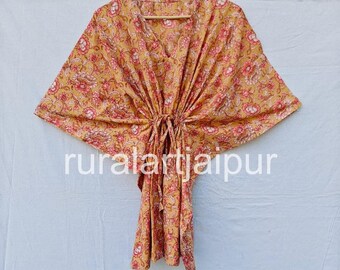 Indian Cotton Kaftan: Floral Print Beach Cover-Up
