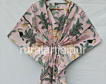 Printed Cotton Kaftan: Short Beach Cover-Up, Bridal Gift