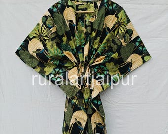 Handmade Printed Cotton Kaftan: Short Indian Dress, Resort Wear