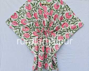 Floral Cotton Kaftan Dress: Indian Print Sleepwear, Beach Cover-Up