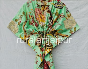 Floral Cotton Short Kaftan Dress, Indian Print Beach Cover Up