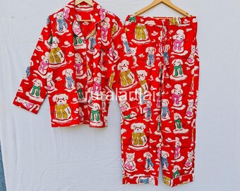 Block Print Fabric Cotton Pajama Set, Sleepwear, Nightwear, Bridal Pajama, Gift For Her