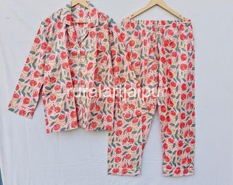 Floral 100% Cotton Pajama Set, Handmade Women's Sleepwear