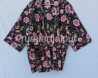 Bridesmaid Cotton Kimono Robe, Floral Print Short Robe