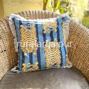 100% Cotton Pillow Cover With Piping, Stripe Tiger Print Cushion Cover, Throw Pillow Case, Home and Sofa Decor Soft Decorative Cushion Cover