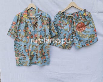 Cotton Block Print Pajama Set: Women's Summer Nightwear