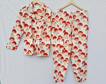 Mushroom Print Cotton Pajama Set, Bridal Party PJs