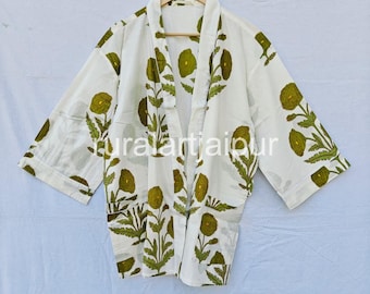 Indian Print Cotton Kimono Robe: Short Beach Cover-Up