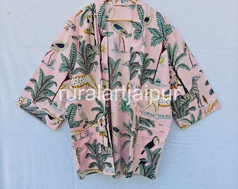 Indian Print Cotton Kimono Robe: Bridesmaid Short Robe, Beach Cover-Up