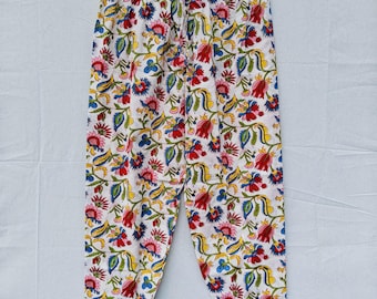 Cotton Floral Pajama Pants, Adjustable Waist, Lightweight Sleepwear