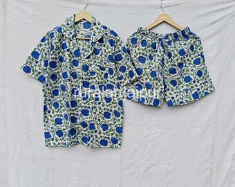 Lotus Print Cotton Pajama Short Set, Bridesmaid Gift