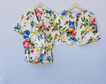 Floral Cotton Pajama Set: Block Print Women's Sleepwear