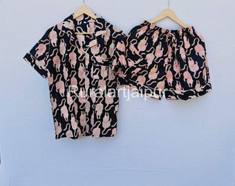 Tibetan Tiger Print Cotton Pajama Set: Shorty PJs
