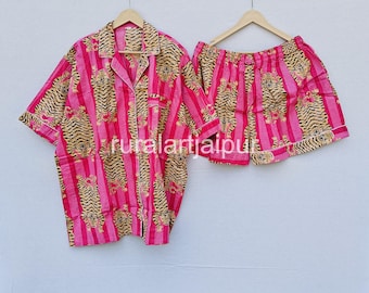 Cotton Stripe Tiger Print Pajama Set