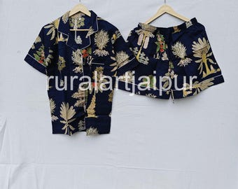 Floral 100% Cotton Pajama Set, Women's Short PJs