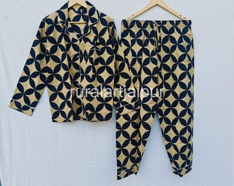 Indian Floral Cotton Pajama Set, Block Print Loungewear
