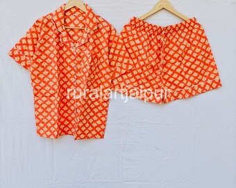 Block Print Cotton Pajama Set, Bridesmaid Sleepwear, Bridal Nightwear