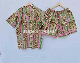Stripe Tiger Cotton Shorts Pajama Set: Soft Sleepwear