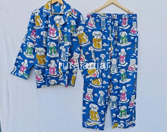 100% Cotton Hand Block Print Pajama Set, Resort Wear, Floral Sleepwear