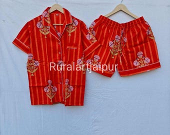 Cotton Short Pajama Set, Floral Print Sleepwear