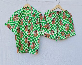 Block Printed Cotton Pajama Set: Indian Night Wear