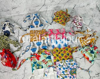 Floral Cotton Drawstring Coin Bag: Indian Potli Gift Pouch