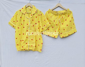 Cotton Bridesmaid Pajama Short Set: Yellow Bridal Party PJs