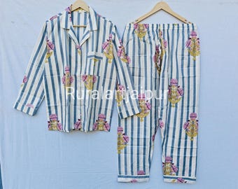 Cotton Bridesmaid Pajama Set, Striped Bridal PJs