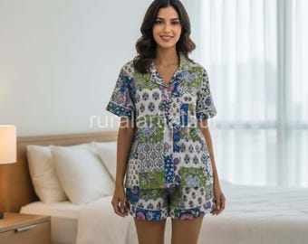 Patchwork Cotton Bridesmaid Pajama Set: Bridal Party Gift
