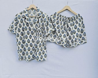 Cotton Short Pajama Set, Floral Print Night Suit